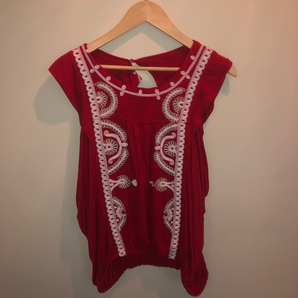 Free people Embroidered Red and Gold top